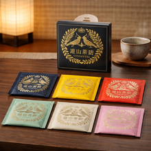 Six premium whole-leaf tea bags in six distinct flavors.